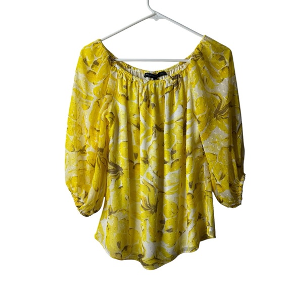 White House Black Market Tops - White House Black Market Yellow Floral Metallic Blouse